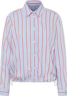 Produktbild von Rabe Damen Bluse Hellblau gestreift, Hemdkragen, lockerer Schnitt Gr. 44