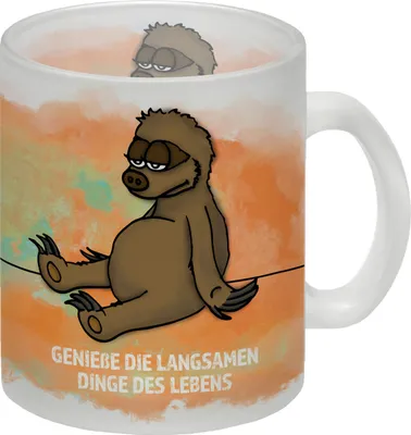 Produktbild von Genieße die langsamen Dinge des Lebens Glas Tasse mit Faultier Motiv