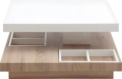 Produktbild von Couchtisch FAUSTO – Drehbare Tischplatte – MDF, weiß lackiert und in Eiche