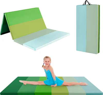 Obrázek produktu pro COSTWAY skládací podložka do tělocvičny, měkká podlahová podložka 180x120 cm, gymnastická podložka 5násobná skládací zPolyuretans rukojetí pro přenášení, sportovní podložka, fitness podložka, zelená barva