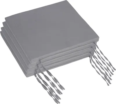 Immagine prodotto di Cuscini per sedia Relaxdays, set da 4, 40x40 cm, cuscini da seduta con nastri, per interni ed esterni, rivestimento in poliestere, schiuma, grigio