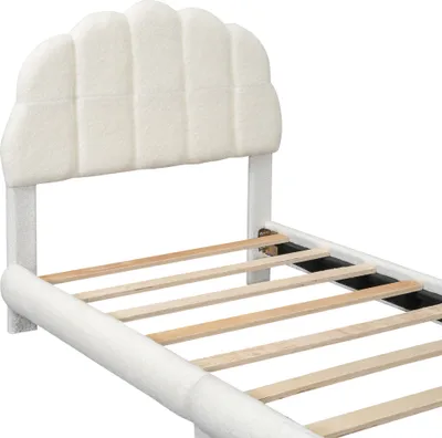 Image de OKWISH Lit Simple 90x200 cm - Lit Enfant Junior avec Tête de Lit Fleur et Peluche Douce - Sans Matelas - Blanc