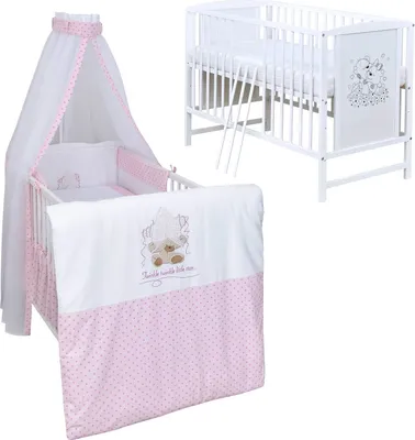 Produktbild von Baby-Delux Babybett Gitterbett Mia weiß 120×60 inkl. Matratze Bettwäsche Set 10tlg Twinkle Star Rosa