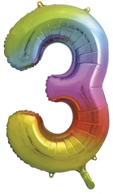 Produktbild von Folienballon Zahl 3 Regenbogenfarben 86cm