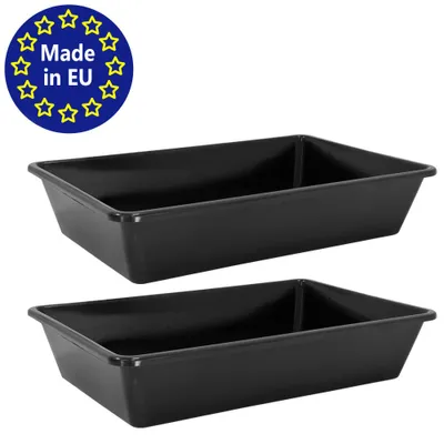 Produktbild von 2x Wanne aus Kunststoff Plastik Schüssel 20 L Staubbad Sandbad Plastikwanne Fusswanne Badewanne Kunststoffwanne eckig 60x40x12 cm Schwarz Aufbewahrung petigi