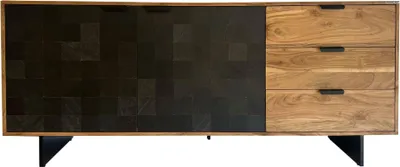 Zdjęcie produktu dla Komoda WOHNLING 175 x 76 x 40 cm z litego drewna akacjowego o wyglądzie kamienia; wysoka, nowoczesna komoda stojąca z 2 drzwiami i 3 szufladami