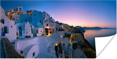 Produktbild von MuchoWow® Poster Fischerdorf Oia bei Santorini Griechenland mit Sonnenaufgang 120x60 cm - Bild