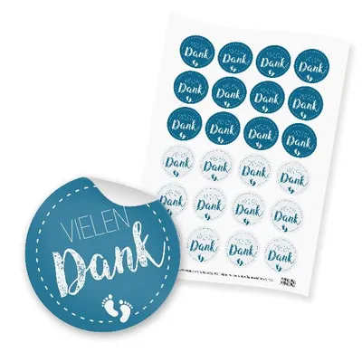 Produktbild von itenga 24x Sticker "Vielen Dank / Fußabdrücke" (Motiv 151) dunkelblau