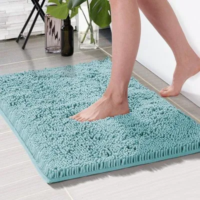 Imagen del producto de Ibenzoa® - Alfombrilla para baño, suave y absorbente, 40 x 60 cm, microfibra de chenilla de 3 cm, 100% poliéster, antideslizante de TPR, color turquesa
