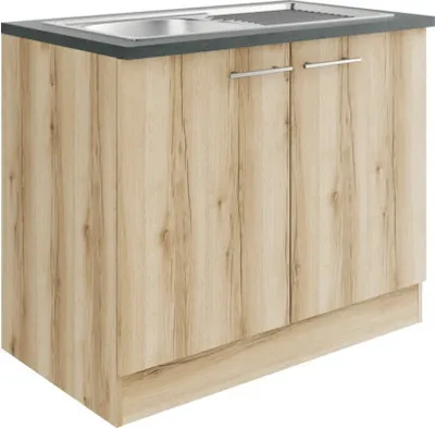 Produktbild von Optifit Spülenschrank inkl Spüle Livorno290 BxTxH 100 x 60 x 84,8 cm wildeiche matt strukturiert zerlegt KULI SAPL106-9+