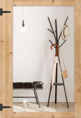 Zdjęcie produktu dla Lustro ścienne COSTWAY do zawieszenia, 97 x 67 cm duże lustro gospodarcze z ramą wykonaną z naturalnego drewna jodłowego, metalowe haczyki, lustro dekoracyjne