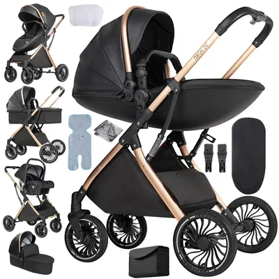 Productafbeelding van Babywagen, 3-in-1, veelzijdig design, inklapbaar voor eenvoudig transport, zwart