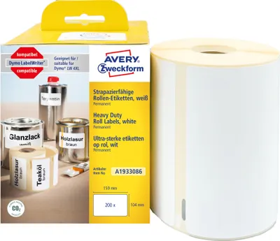 Image de Avery Zweckform A1933086, Étiquettes en rouleaux, 104 x 159 mm, 200 étiquettes / 1 rouleau, blanc