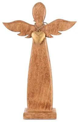 Obrázek produktu pro Orion | Dřevěná figurka - 42 cm - Ruční výroba - Mangové dřevo - Velký anděl se zlatým srdcem