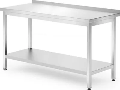 Image de HENDI Table murale avec tablette - vissée, profondeur 700 mm, Kitchen Line, 1400x700x(H)850mm