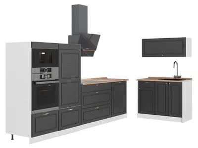Produktbild von Küchenzeile Vicco Fame-Line Anthrazit-Gold Landhaus/Weiß 380 cm, AP Eiche, Model 64117