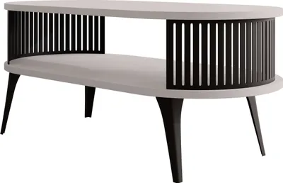 Produktbild von MIRJAN24 Couchtisch Roenni Oval, Wohnzimmer Kaffeetisch, Beine und Seiten aus Stahl (Farbe: Schwarz / Cashmere)