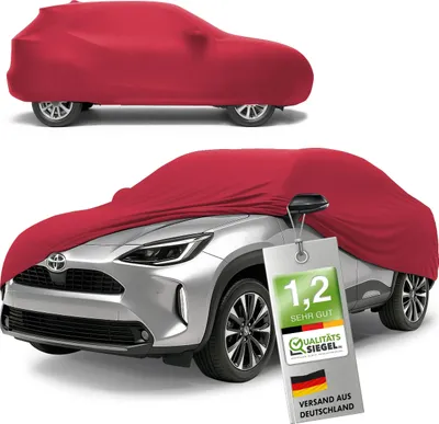 Produktbild von WALSER Premium Abdeckung Auto Indoor Stretch Plus Qualitätssieger * - Autoplane Indoor Abdeckplane Car Cover Auto Abdeckung Stoff Autogarage Größe 7 SUV/VAN rot