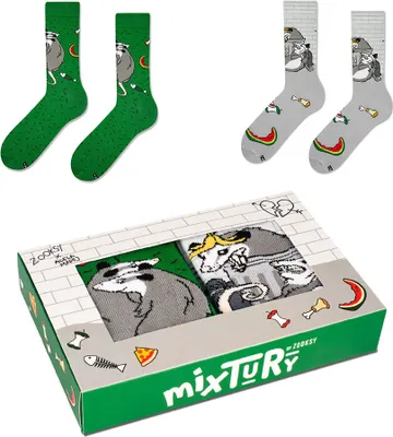 Produktbild von 2 x Herrensocken Bunte Socken mit Lustigem Muster Opossum-Socken, Größe 41-46