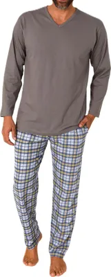 Produktbild von Normann Herren Schlafanzug lang mit Jersey Pyjama Hose in Karo Optik - auch in Übergrößen ; grau , 60