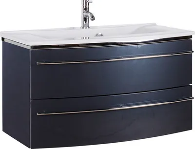 Produktbild von Marlin Badmöbel-Set 3040 BxHxT 92,4 x 90 x 48 cm Frontfarbe anthrazit mit Waschtisch Mineralmarmor weiß Griff chrom CPFF