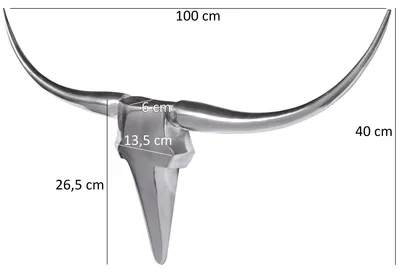 Produktbild von FineBuy Deko Geweih Bull M FB37875 Silber 100 cm Aluminium Hörner Wanddekoration Stierkopf Horn Modern Wandskulptur Geweih-Jagdtrophäe Metall Longhorn
