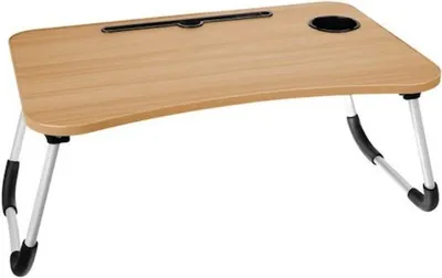 Produktbild von Laptop-Tisch klappbar mit Becher- und Tablet-Halter - hellbraun