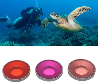 Immagine prodotto di filtro subacqueo per obiettivo di fotocamera in 3 pezzi, vetro ottico ad alta risoluzione, rosa, rosso, viola, set subacqueo per Action3