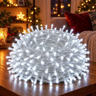 Productafbeelding van 100 meter, 800 LED's, 8 modi, lichtketting met stroomaansluiting, timerfunctie en geheugenfunctie, LED kerstverlichting, feestdecoratie, verlichting voor kerstboom, tuinverlichting, wit