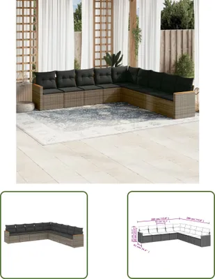 Produktbild von The Living Store 9-tlg. Garten-Sofagarnitur mit Kissen Grau Poly Rattan