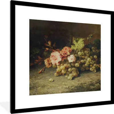 Produktbild von MuchoWow® Gerahmtes Poster Obst - Stilleben mit Weintrauben - Alte Meister 40x40 cm - Poster mit Schwarzem Bilderrahmen Wandposter Rahmen Foto Bilder - Poster - Plakat im Rahmen