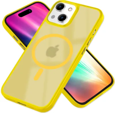 Image de MagSafe Coque hybride pour iPhone 15 Frosted Hard Case Protection du bord Etui pour téléphone portable Jaune