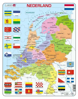 Immagine prodotto di Larsen Puzzle Mappa Paesi Bassi con Province e Bandiere, 48 pezzi.