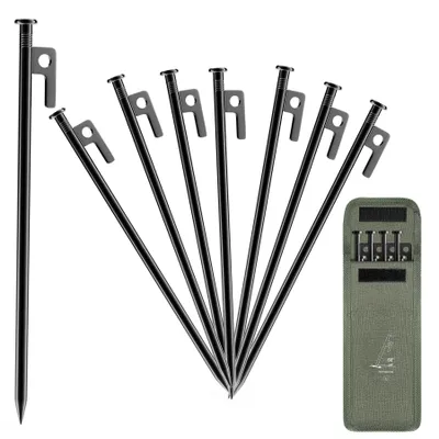 Produktbild von 8 Stück Bodenanker, 30cm×9mm Bodenpfähle, Zeltheringe Camping Heringe Zelt Bodenanker Felsbodenhering mit Aufbewahrungstasche Schwarz