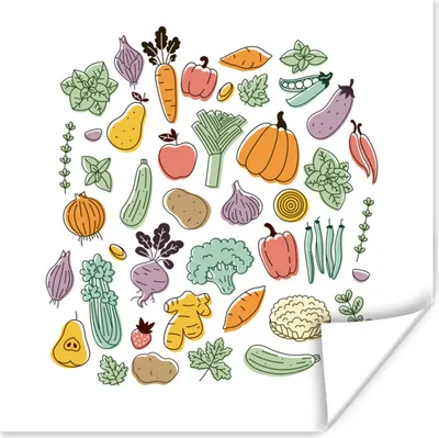 Produktbild von MuchoWow® Poster Gemüse - Obst - Minimalismus 50x50 cm - Wohnzimmerdekoration