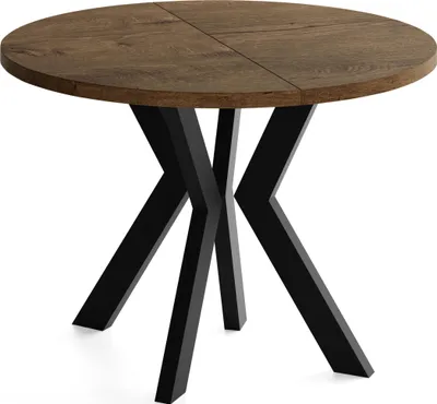 Produktbild von Runder Esstisch Ausziehbar 100-200 cm XXL Groß – Verlängerbar, für 5-10 Personen mit Schwarzen Holzbeinen – Tisch für Wohnzimmer & Esszimmer in Eiche Braun Rustikal