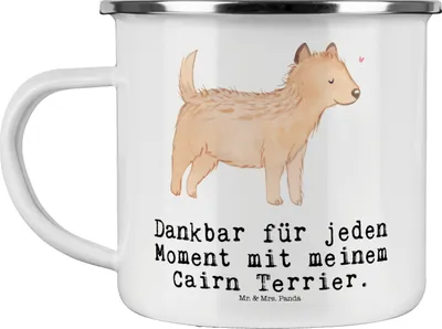 Produktbild von Mr. & Mrs. Panda Emaille Tasse Cairn Terrier Moment - Weiß - Geschenk, Pott, becher, blechbecher, Kaffeepott, Motivtasse, Teetasse