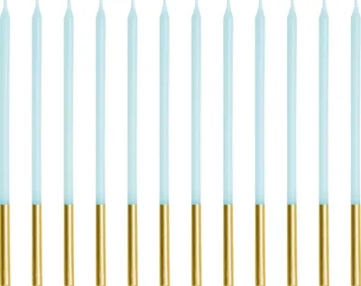 Image de Bougies d'anniversaire 14cm lisse set de 12 bleu / or