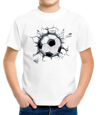 Produktbild von Kinder T-Shirt Jungen Fussball-Motiv lustig Tor Ball-Sport Geschenk für Jungen Fussballfan Moonworks® weiß 141-152 (11-12 Jahre)