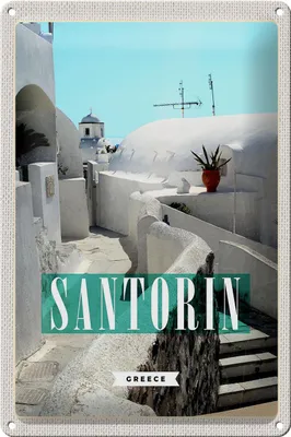 Produktbild von Blechschild Reise 20x30cm Santorini Stadt weiße Gebäude Treppen