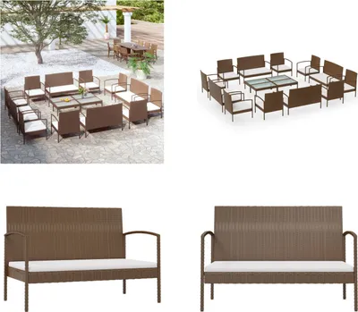 Produktbild von vidaXL 16 tlg. Garten Lounge Set mit Auflagen Poly Rattan Braun - Garten-Lounge-Set - Garten-Lounge-Sets - Terrassenmöbel - Gartenmöbel