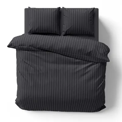 Produktbild von 3 teilige Bettwäsche 200x200 cm Mikrofaser Premium Damast Gestreift Bettbezug Garnitur Set, Schwarz