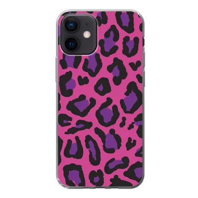 Produktbild von MuchoWow® Handyhülle Schutzhülle Hülle für iPhone 12 Pantherdruck - Rosa - Lila Silikon Softcase Handy Hülle - Schutzhülle