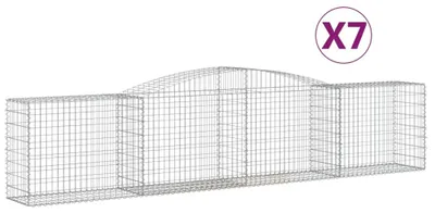 Productafbeelding van vidaXL Gabionen met boogvorm, 7 stuks, 400x50x80/100 cm, verzinkt staal