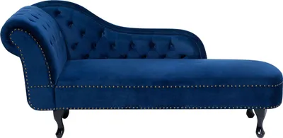 Produktbild von BELIANI Chaiselongue Linksseitig Dunkelblau Samtstoff Holzfüße Glamourös