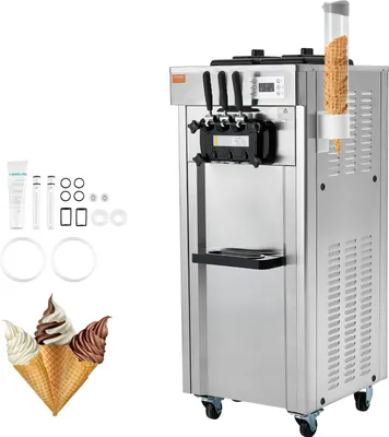 Produktbild von VEVOR Kommerzielle Eismaschine Eiscreme-Maschine 21–31 L/h Freistehende Softeismaschine mit 3 Geschmacksrichtungen, 2 x 4,3 L Edelstahlbehälter, LED-Panel, Automatische Reinigung, Kühlung über Nacht