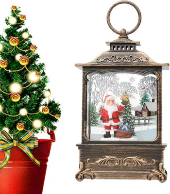 Produktbild von Beleuchtete Weihnachts-Schneelaterne mit Weihnachtsbaum-Szene als Tischdekoration für Zuhause, Wohnzimmer, Kamin, Schlafzimmer, Küche und Esszimmer