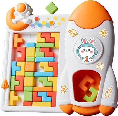 Produktbild von ASKSA Puzzle-Brett Spiel fuer Kinder, Bausteinpuzzle, Montessori Spielzeug, Foerdert raeumliche Vorstellungskraft und logisches Denken, Geschenk fuer Jungen und Maedchen, Orange
