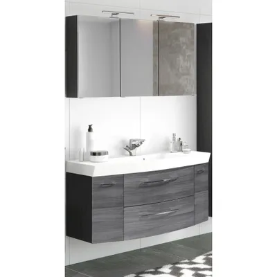 Produktbild von Badmöbel Waschplatz Set 2-tlg mit Waschtisch & LED-Spiegelschrank FLORIDO-03 Eiche Rauchsilber, graphitgrau B x H x T: ca. 120 x 200 x 47 cm