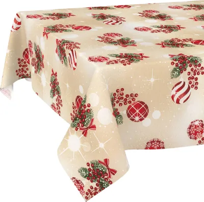 Produktbild von Tischdecke Weihnachten Weihnachtskugel Beige 2000x140cm Schnittkante Wasserabweisend abwaschbar